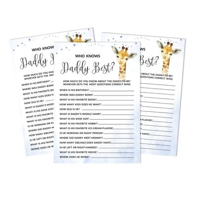 Conjunto com 50 Jogos para Chá de Bebê, Jogo Alfabeto ABC com Girafa e Animais da Selva, Suprimentos para Festa - Inkdotpot 12,7 Cm × 17,78 Cm / Azul - Quem Disse Isso (Papai)