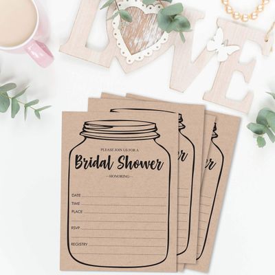30 Convites em Branco Estilo Pote Mason Kraft Rústico para Chá de Noiva - Inkdotpot 12,7 Cm × 17,78 Cm / Bege - O Que Tem no Seu Celular