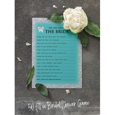50 Cartões de Jogo Nupciais com Glitter para Chá de Noiva e Despedida de Solteira Atacado, Quadrados em Branco para Preencher - Inkdotpot 12,7 Cm × 17,78 Cm / Azul - Quiz da Noiva