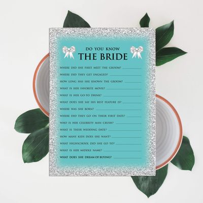 50 Cartões de Jogo Nupciais com Glitter para Chá de Noiva e Despedida de Solteira Atacado, Quadrados em Branco para Preencher - Inkdotpot 12,7 Cm × 17,78 Cm / Azul - Quiz da Noiva