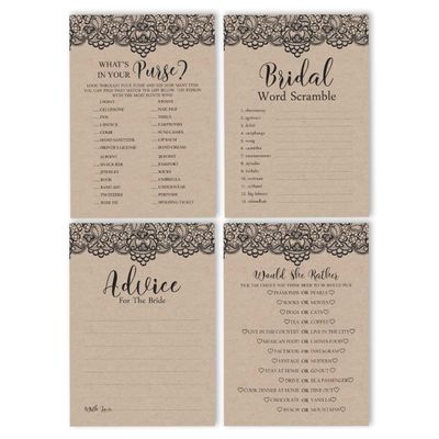 50 Cartões Quadrados Kraft em Branco com Renda Preta Vitoriana para Jogo de Chá de Noiva/Casamento/Despedida de Solteira - Inkdotpot 12,7 Cm × 17,78 Cm / Bege - Conjunto de 4