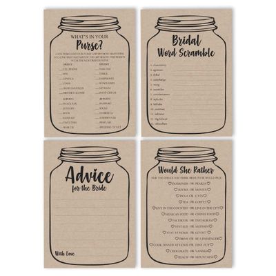 30 Convites em Branco Estilo Pote Mason Kraft Rústico para Chá de Noiva - Inkdotpot 12,7 Cm × 17,78 Cm / Bege - Conjunto de 4