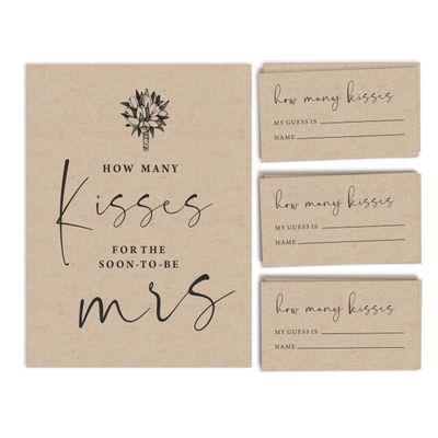 Pacote com 50 Cartões Rústicos de Papel Kraft Quadrados em Branco para Jogos, Chá de Noiva, Despedida de Solteira e Casamento - Inkdotpot 8,89 Cm × 5,08 Cm / Bege - Quantos Beijos?