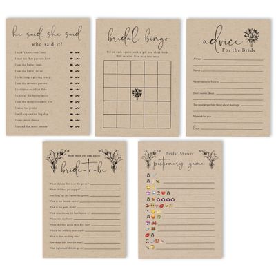 Pacote com 50 Cartões Rústicos de Papel Kraft Quadrados em Branco para Jogos, Chá de Noiva, Despedida de Solteira e Casamento - Inkdotpot 12,7 Cm × 17,78 Cm / Bege - Conjunto de Jogos