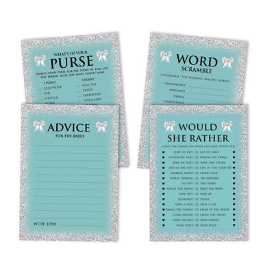 50 Cartões de Jogo Nupciais com Glitter para Chá de Noiva e Despedida de Solteira Atacado, Quadrados em Branco para Preencher - Inkdotpot 12,7 Cm × 17,78 Cm / Azul - Conjunto de 4
