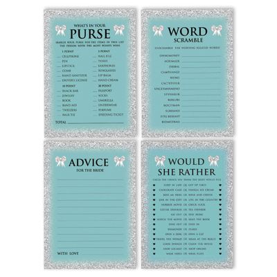 50 Cartões de Jogo Nupciais com Glitter para Chá de Noiva e Despedida de Solteira Atacado, Quadrados em Branco para Preencher - Inkdotpot 12,7 Cm × 17,78 Cm / Azul - Conjunto de 4