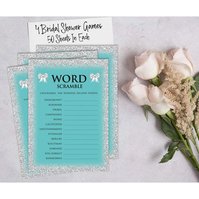 50 Cartões de Jogo Nupciais com Glitter para Chá de Noiva e Despedida de Solteira Atacado, Quadrados em Branco para Preencher - Inkdotpot 12,7 Cm × 17,78 Cm / Azul - Conjunto de 4
