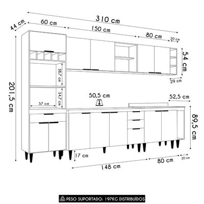 Armário De Cozinha Cp07 Para Pia 150cm Pérola Z34 Branco - Mpozenato