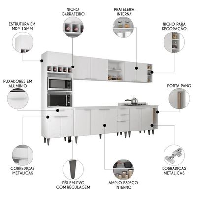 Armário De Cozinha Cp07 Para Pia 150cm Pérola Z34 Branco - Mpozenato
