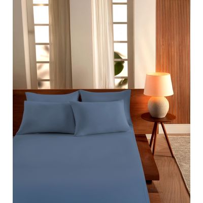 Jogo De Cama Queen Malha 3 Peças Liso Vivaldi Azul UN / Azul