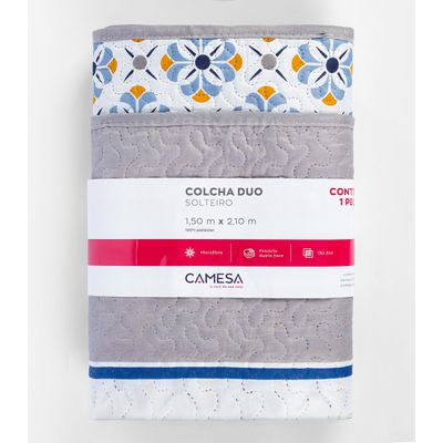 Colcha Dupla Face Solteiro 150 Fios Camesa Cinza UN / Cinza