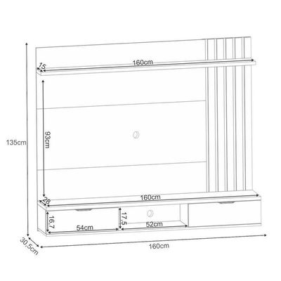 Painel Suspenso Lets Cinamomo Off White Com Mesa De Centro Sky Com Tampo De Vidro Off White - Hb Móveis