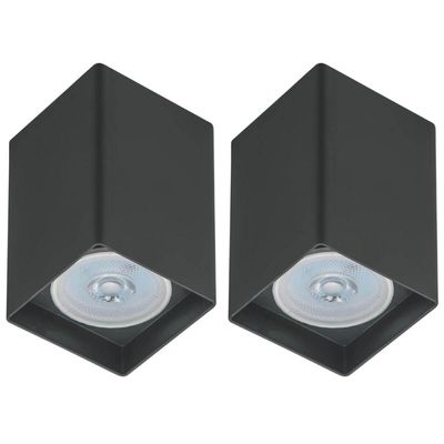 Kit 2 Spots de Sobrepor Preto em Termoplástico Lâmpada Par20 Dital Quadrado Alto Elegante