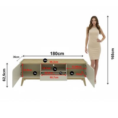 Rack Bancada Tv Até 75 Polegadas 2 Portas Arredondadas 1 Gaveta 180 Cm Nicho E Pés De Madeira