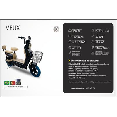 BICICLETA ELÉTRICA VEUX PRETA