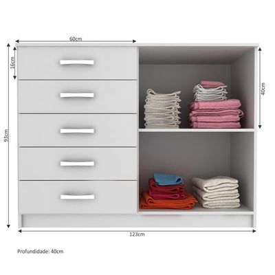 Cômoda Austin 2 Portas 5 Gavetas - Branco Branco