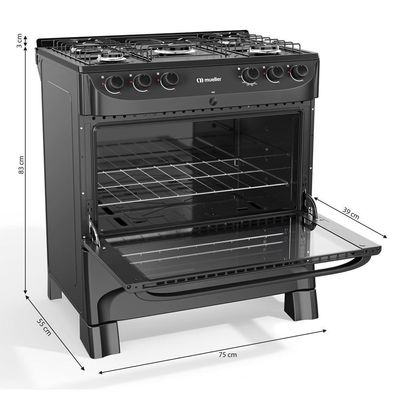 Fogão Mueller 5B Com Mesa Esmaltada Mfi5bc Preto Fosco