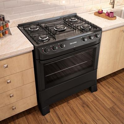 Fogão Mueller 5B Com Mesa Esmaltada Mfi5bc Preto Fosco