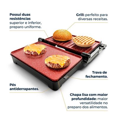 Grill e Sanduicheira Britânia 2 em 1 Abertura 180º BGR28A 127V