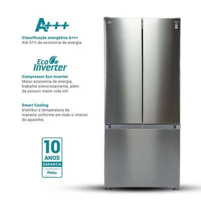 Geladeira 523L Philco Eco Inverter French Door Inox PRF53A 220V