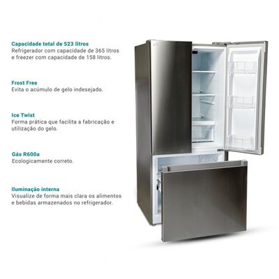 Geladeira 523L Philco Eco Inverter French Door Inox PRF53A 220V
