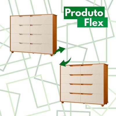 Comoda Doble 8 Gavetas Quarto Cinamomo Com Off White Vistas Flex - Albatroz
