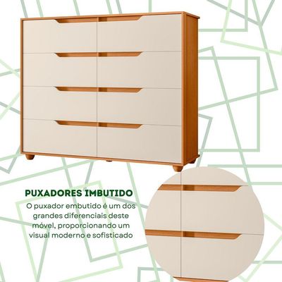 Comoda Doble 8 Gavetas Quarto Cinamomo Com Off White Vistas Flex - Albatroz