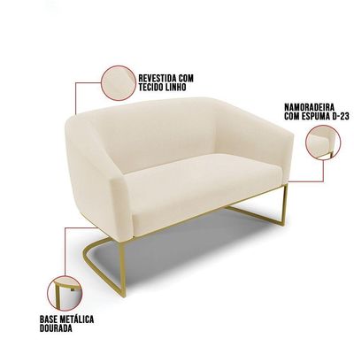 Sofá Namoradeira E Poltrona Base Industrial Dourado Stella D03 - D'rossi Cor A19 Bege