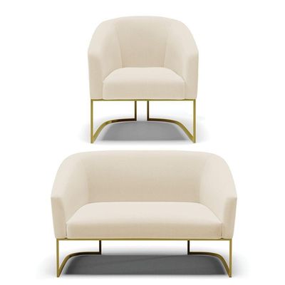 Sofá Namoradeira E Poltrona Base Industrial Dourado Stella D03 - D'rossi Cor A19 Bege