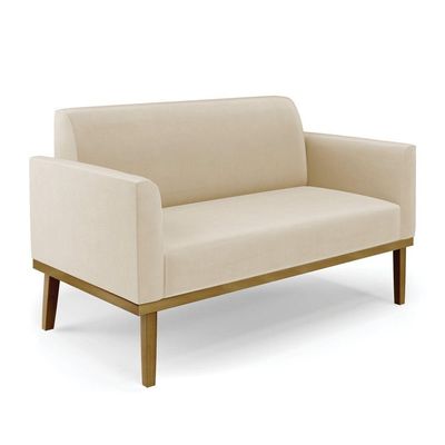 Sofá Namoradeira Base De Madeira Fixa Castanho Marisa Suede Bege D03 - D?rossi