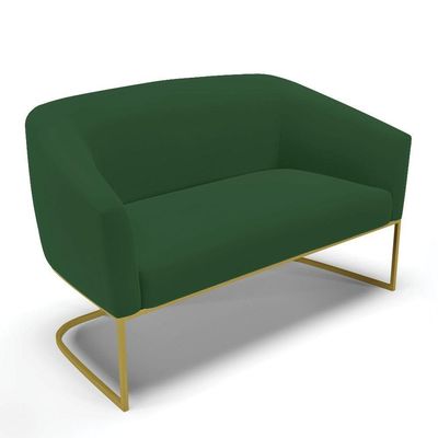 Sofá Namoradeira E 2 Poltronas Base Industrial Dourado Stella Veludo D03 - D'rossi Cor Verde