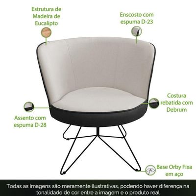 Poltrona Decorativa Chiara Base Orby Corano Preto/velosuede Off White - Nexta Casa