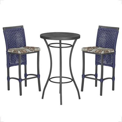 Mesa Bistrô E 2 Banquetas Roma Preta Corda Estofado 6 Trama Azul