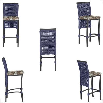 Mesa Bistrô E 2 Banquetas Roma Preta Corda Estofado 6 Trama Azul