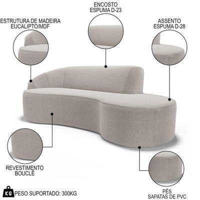 Sofá Living 3 Lugares 260cm Braço Esquerdo Mozart D06 Bouclê Bege - Mpozenato
