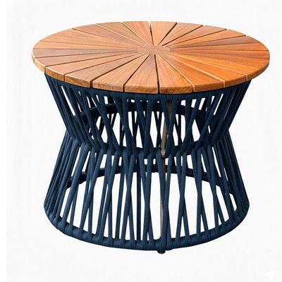 Mesa Monza De Corda Náutica Tampo Madeira Em Alumínio Trama Azul Marinho