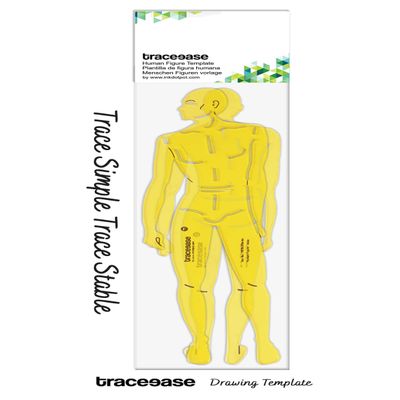 Stencil Masculino de Figura Humana, 2 Peças (Frente/Verso) para Alinhamento de Proporções, Esboços e Referência de Ilustração - Traceease 20,32 Cm / Amarelo