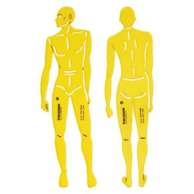 Stencil Masculino de Figura Humana, 2 Peças (Frente/Verso) para Alinhamento de Proporções, Esboços e Referência de Ilustração - Traceease 20,32 Cm / Amarelo