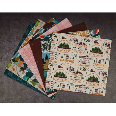 Bloco com 25 Folhas de Papel Scrapbook Textura Camping, Lado Único, Papel Cartão Colorido para Scrapbooking e Cartões - Inkdotpot 30,48 Cm × 30,48 Cm / Multicolorido