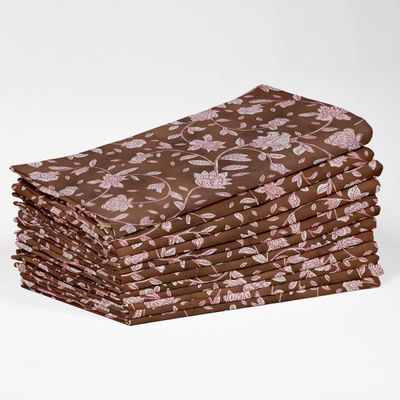 Guardanapos de Lona de Algodão Designer Kit com 12 51cm Estampa Floral Marrom Duráveis/Absorventes Jantar, Festas e Decoração - Vargottam 50,8 Cm × 50,8 Cm – Pacote Com 12 Peças / Marrom
