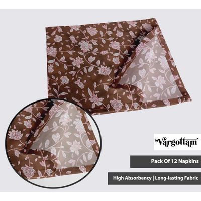 Guardanapos de Lona de Algodão Designer Kit com 12 51cm Estampa Floral Marrom Duráveis/Absorventes Jantar, Festas e Decoração - Vargottam 50,8 Cm × 50,8 Cm – Pacote Com 12 Peças / Marrom