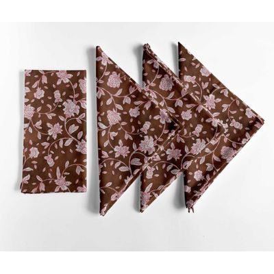 Guardanapos de Lona de Algodão Designer Kit com 12 51cm Estampa Floral Marrom Duráveis/Absorventes Jantar, Festas e Decoração - Vargottam 50,8 Cm × 50,8 Cm – Pacote Com 12 Peças / Marrom