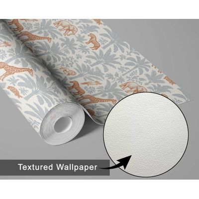 Papel de Parede Animais da Selva, Cinza, Vinil Autoadesivo, Revestimento Faça Você Mesmo para Quarto Infantil e Sala de Brincar - S4Sassy 63,5 cm (L) × 914,4 cm (C) / Cinza - Vinil Texturizado