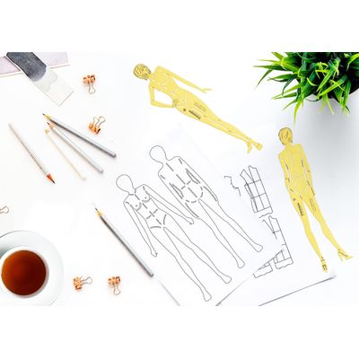 Traceease Conjunto de 2 Moldes de Figura Feminina (Frente e Costas) para Ilustração, Estudos de Proporção e Apoio ao Desenho - IBA Crafts 30,48 Cm / Amarelo