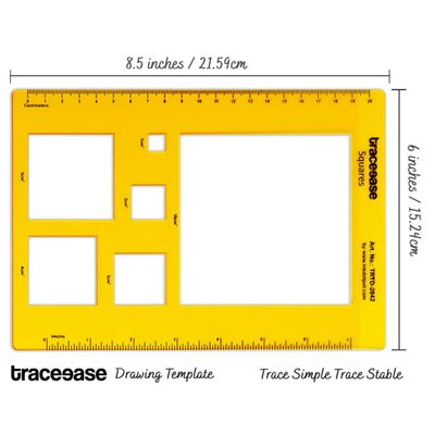 Trace Simples/Estável Molde Quadrado Geométrico Acadêmico, Ferramenta para Diagramas - Régua Plástica Retangular 21,5 x 15,2 cm - Traceease Amarelo