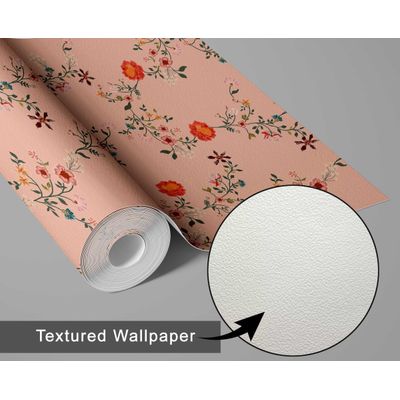 Papel de Parede Autocolante Decorativo Floral Delicado Laranja, Vinil Impermeável Removível, Ideal para Inquilinos, Quarto e Sala - S4sassy 63,5 cm (L) × 609,6 cm (C) / Laranja - Vinil Texturizado