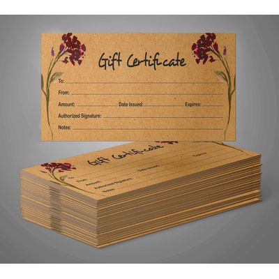 Cartões/Cupons Vazios Kraft Rústico Floral 45 Un 21,6×8,9 cm para Feriado/Aniversário/Negócios/Restaurante/Spa/Salão/Casamento - Inkdotpot 21,59 Cm × 8,89 Cm / Marrom
