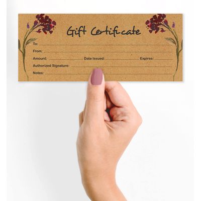 Cartões/Cupons Vazios Kraft Rústico Floral 45 Un 21,6×8,9 cm para Feriado/Aniversário/Negócios/Restaurante/Spa/Salão/Casamento - Inkdotpot 21,59 Cm × 8,89 Cm / Marrom