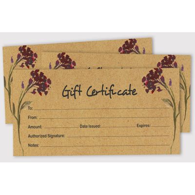 Cartões/Cupons Vazios Kraft Rústico Floral 45 Un 21,6×8,9 cm para Feriado/Aniversário/Negócios/Restaurante/Spa/Salão/Casamento - Inkdotpot 21,59 Cm × 8,89 Cm / Marrom