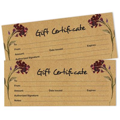 Cartões/Cupons Vazios Kraft Rústico Floral 45 Un 21,6×8,9 cm para Feriado/Aniversário/Negócios/Restaurante/Spa/Salão/Casamento - Inkdotpot 21,59 Cm × 8,89 Cm / Marrom